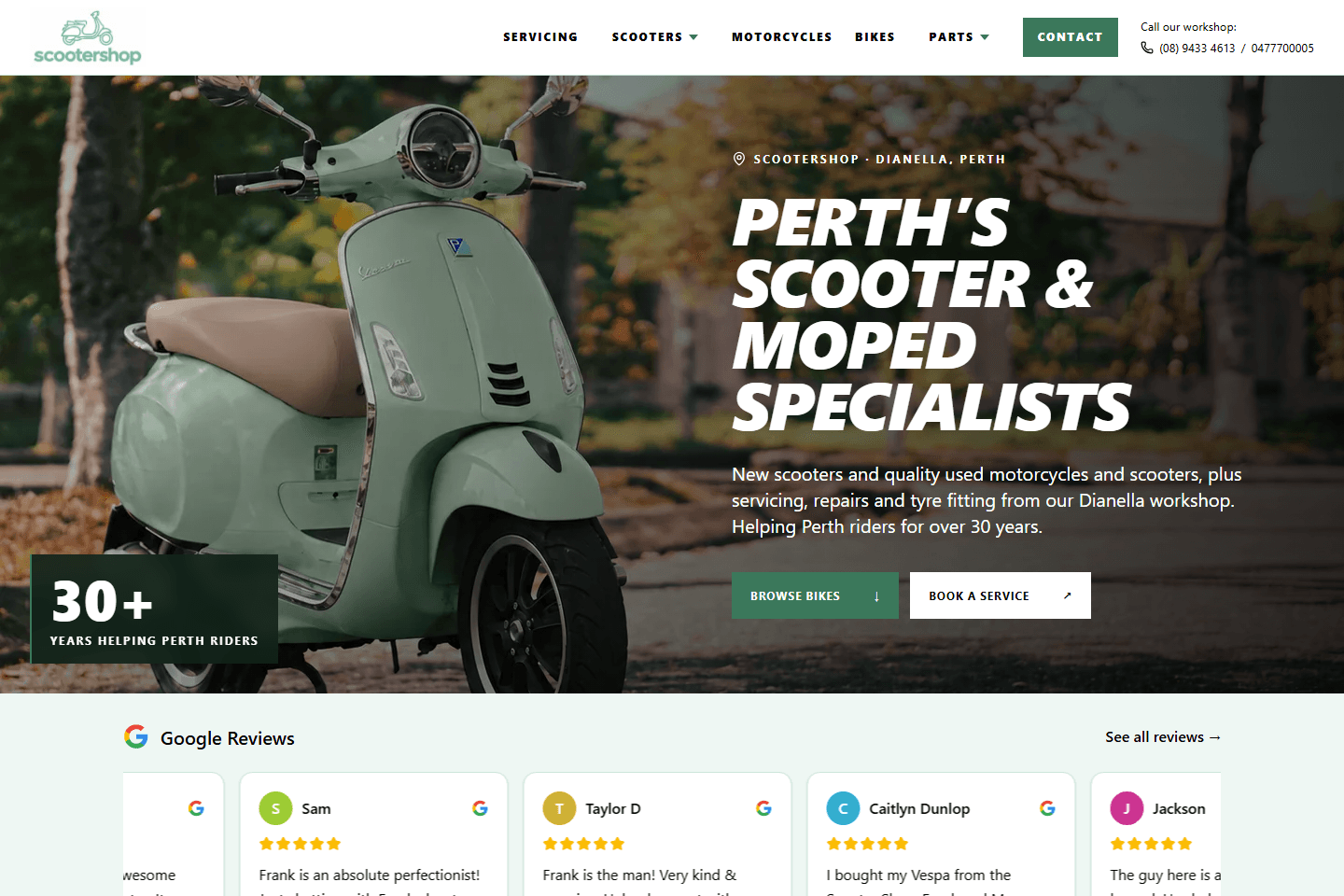 Scooter Shop homepage on desktop